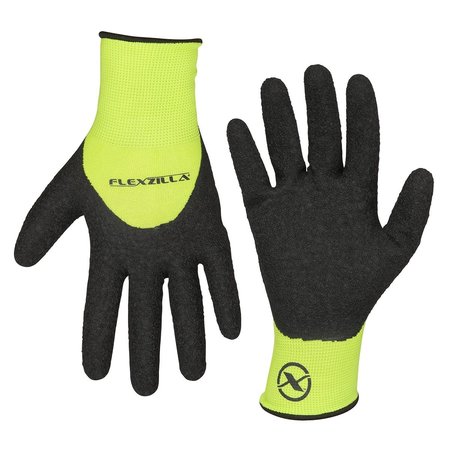 LEGACY Flexzilla? Pro 3/4 Crinkle Latex Dip Gloves, Crinkle Latex Palm, Black/ZillaGreen?, L GC241PL